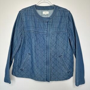 Lou and Grey Denim Quilted Jacket Size L Blue Full Zip Spring Boxy Boho